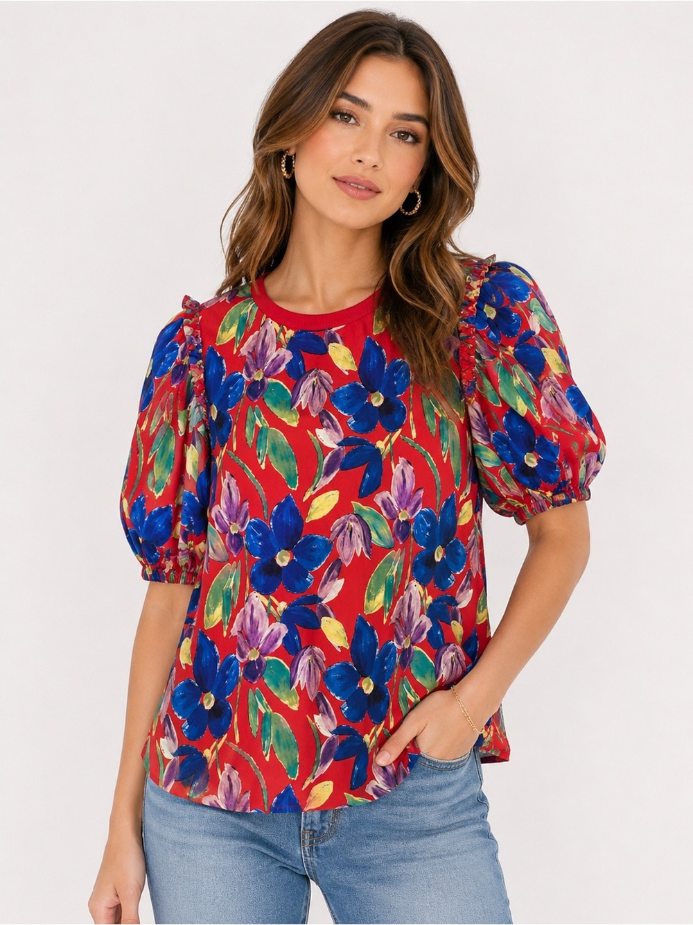 🌺 Skies Are Blue Floral Puff Sleeve Blouse